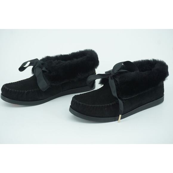 Tory Burch Aberdeen Genuine Rabbit Fur Trim Slipper Bootie Size 6 NIB Black Bow - Picture 4 of 11